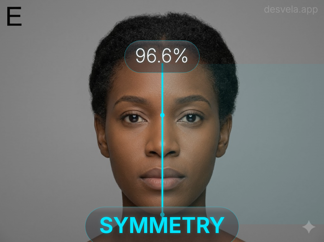 Facial symmetry measurement overlay showing bilateral comparison points